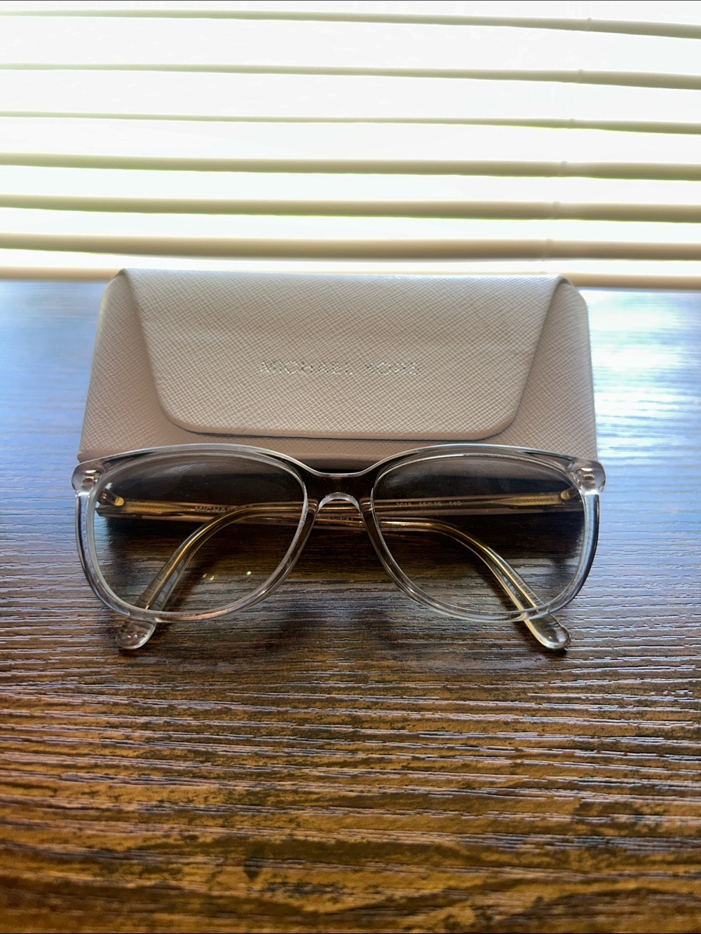 Michael Kors Clear Frame Sunglasses with Gray Gradient Lenses and Cream Case